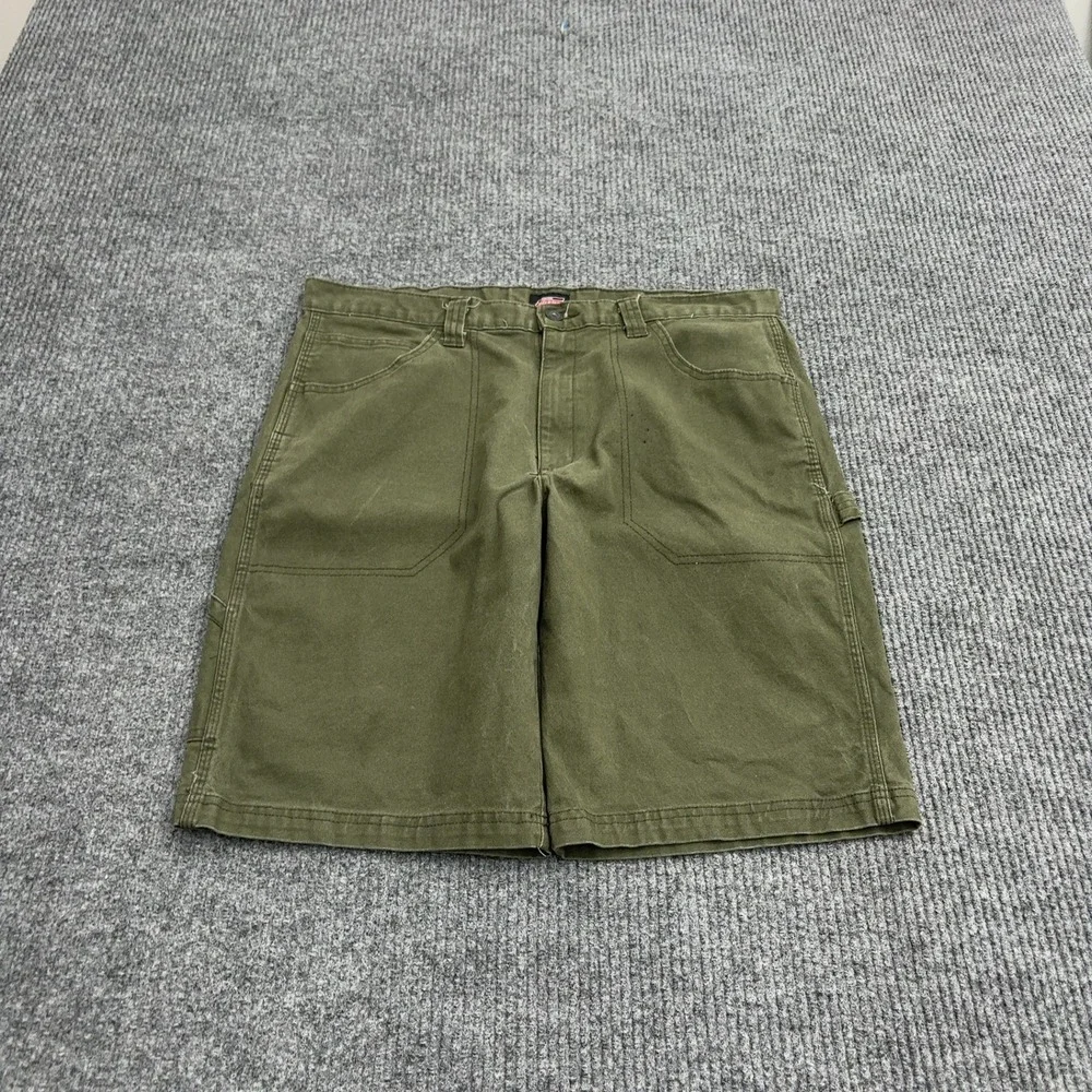 Dickies Carpenter Shorts Mens 36 Green Cotton Canvas Utility Workwear Casual